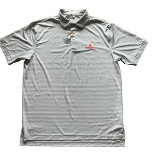 Peter Millar Fiesta Bowl Southern Comfort Polo Shirt Gray White Stripe Sz L NEW